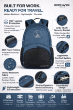 Dynotrek Kinetic 25 ltrs 15.6-inch Laptop Backpack for men and women- Teal Blue