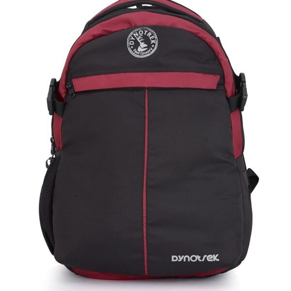 Dynotrek Ankylo 33L Casual Laptop Backpack for Men & Women | 15.6-Inch Laptop Compartment | Lightweight Water-Resistant College & Travel Backpack with Anti-Theft Pocket & Luggage Strap (Black Red)