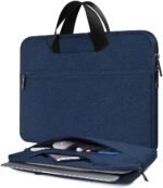 Dynotrek Helus Laptop Sleeve with Handle | Waterproof Canvas Protective Laptop Case | Shockproof Anti-Static Padded Laptop Briefcase with Accessory Pocket | Compatible with Dell, HP, Lenovo, Acer, Asus, LG- Compatible size: Designed for up to 11.6-12.9 INCH laptops and tablets, Color (Denim Blue)