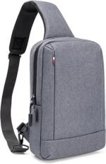 Dynotrek Mile Messenger Bag | Waterproof Sling Bag for Men & Women | Crossbody Shoulder Satchel with USB Charging Port | Lightweight Nylon Travel & Work Bag - Grey