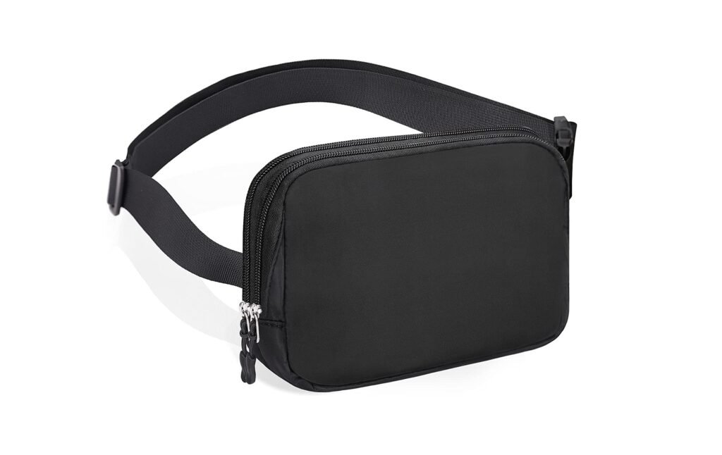 Dynotrek Wolter Black Fanny Pack for Men & Women | Adjustable Waist Belt Bag | Crossbody, Chest & Sling Bag | Lightweight Travel Waist Pouch for Running, Workout, Hiking & Travel Compatible size: Designed for up to 8 Inch , Color -Black