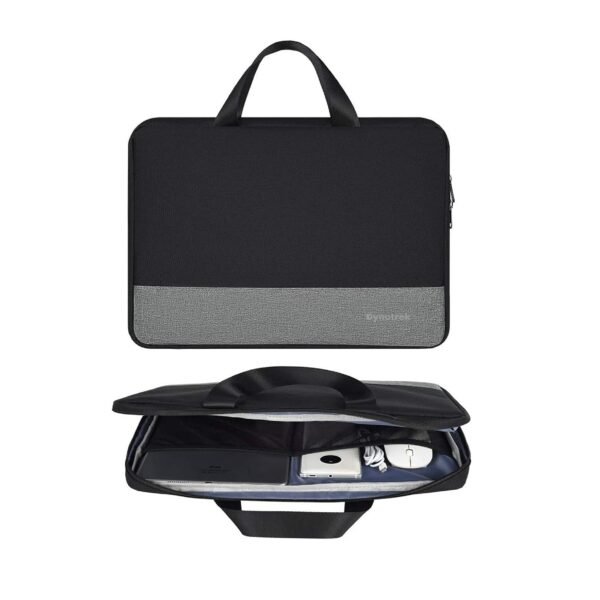 Dynotrek Azon Laptop Sleeve Case Pouch, with Handle Shockproof Protective Cover, Accessory Pocket, Briefcase Carrying Computer Hand Bag, HP, ASUS, Dell, Lenovo, Acer Compatible size: Designed for 15.6 Inch laptops, Color (Black Grey)